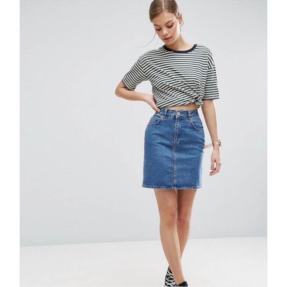ASOS DESIGN Denim High Waisted Skirt In Midwash - Picture 13 of 13